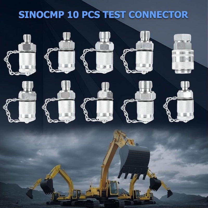 SINOCMP 10 Pcs Test Connector Hydraulic Pressure Gauge Tee Coupling Fittings for Construction Machinery Excavator - Image 3